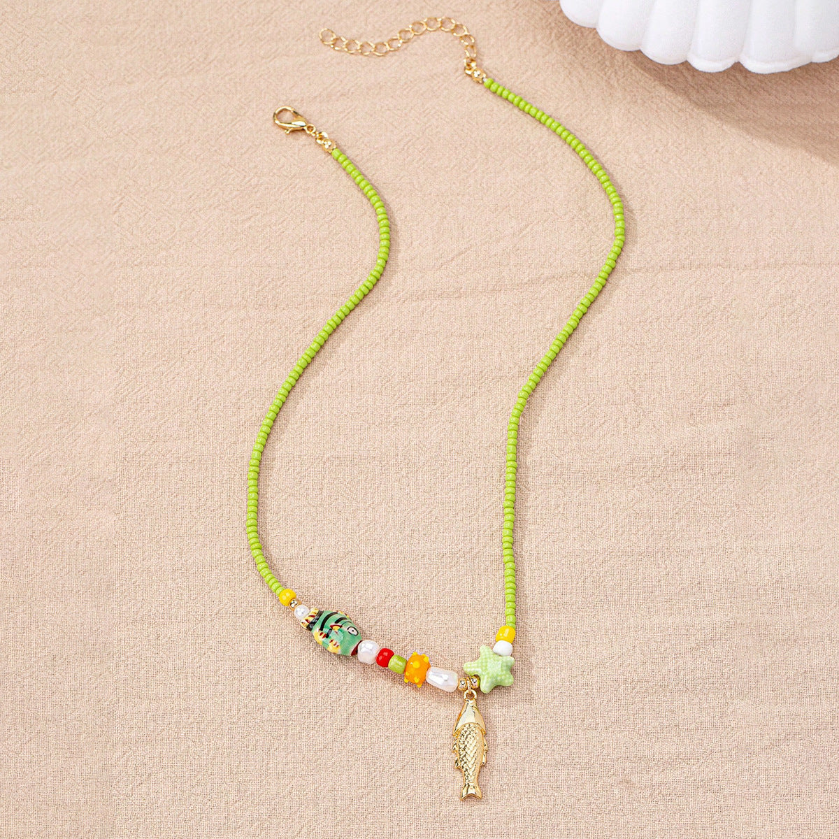 Wholesale Bohemian Summer Glass Bead Fish Starfish Pendant Necklace